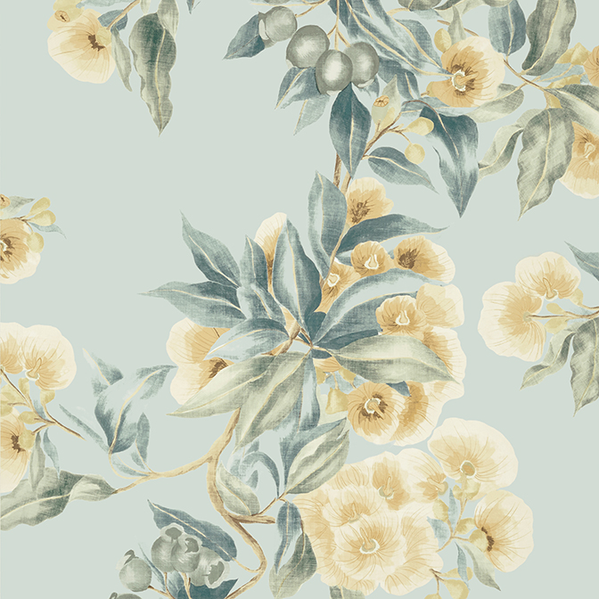 Anna French Camellia Garden Wallpaper in Soft Gold